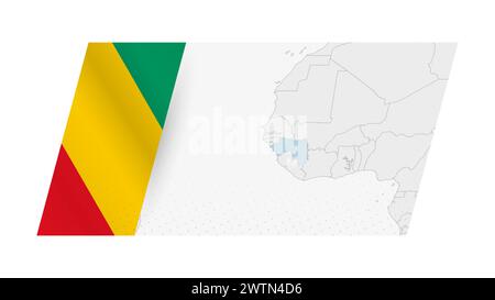 Mappa della Guinea in stile moderno con la bandiera della Guinea sul lato sinistro. Illustrazione vettoriale di una mappa. Illustrazione Vettoriale