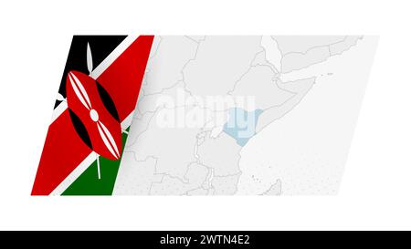 Mappa del Kenya in stile moderno con la bandiera del Kenya sul lato sinistro. Illustrazione vettoriale di una mappa. Illustrazione Vettoriale