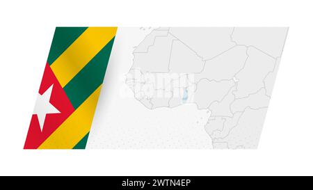 Mappa del Togo in stile moderno con la bandiera del Togo sul lato sinistro. Illustrazione vettoriale di una mappa. Illustrazione Vettoriale
