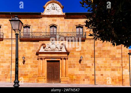 Puerta de la Limosna, porta d'Alms, che conduce al chiostro della Cattedrale di Oviedo. Si chiama porta delle Alms perché è il luogo dove i vescovi Foto Stock