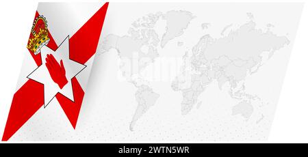 Mappa del mondo in stile moderno con la bandiera dell'Irlanda del Nord sul lato sinistro. Illustrazione Vettoriale