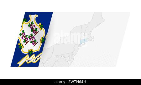 Mappa del Connecticut in stile moderno con la bandiera del Connecticut sul lato sinistro. Illustrazione vettoriale di una mappa. Illustrazione Vettoriale