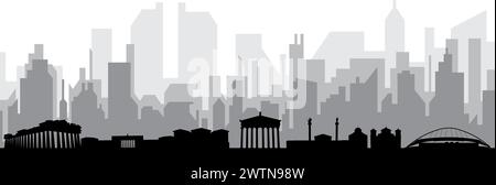 Panorama dello skyline di ATENE, GRECIA Illustrazione Vettoriale