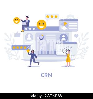 Approcci strategici nel concetto di marketing. Strategia CRM. Semplificazione delle interazioni con i clienti e dei dati per una migliore gestione delle relazioni. Illustrazione vettoriale. Illustrazione Vettoriale