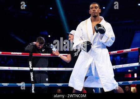 Ezra Taylor vs Prince Oko Nartey apre la Card all'evento Queesnberry Magnificent 7 di Frank Warren al Resorts World di Birmingham Foto Stock