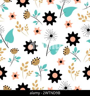 Motivo senza cuciture con piante in stile scandinavo Illustrazione Vettoriale