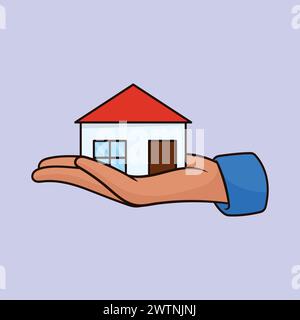 L'agente tiene la mano che vende l'icona di un cartone animato vettoriale affittando un'illustrazione vettoriale la mano si tiene in casa per la vendita Illustrazione Vettoriale