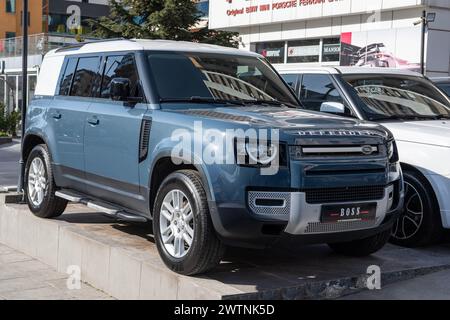 ISTANBUL, TURCHIA - 10 MARZO 2024: Land Rover Defender in esposizione. I veicoli fuoristrada di costruzione britannica, polivalenti e potenti hanno avuto voce in capitolo Foto Stock