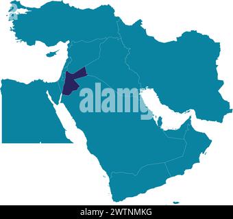 Mappa viola della GIORDANIA all'interno della mappa marina blu del Medio Oriente Illustrazione Vettoriale