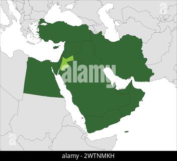 Mappa verde chiaro della GIORDANIA all'interno evidenziata mappa verde scuro del Medio Oriente Illustrazione Vettoriale