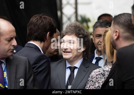 Buenos Aires, Buenos Aires, Argentina. 18 marzo 2024. Il Presidente Javier Milei parteciperà all'evento in occasione del 32° anniversario dell'attentato terroristico all'ambasciata israeliana. L'attacco lasciò 29 morti il 17 marzo 1992. (Credit Image: © Esteban Osorio/ZUMA Press Wire) SOLO PER USO EDITORIALE! Non per USO commerciale! Crediti: ZUMA Press, Inc./Alamy Live News Foto Stock