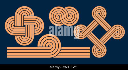 Linee geometriche che intersecano le ripetizioni zen. Forme astratte e archi neri in figure bilanciate con design lineare dei tratti. Illustrazione vettoriale Illustrazione Vettoriale