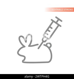 Test sugli animali e test farmacologici - icona del vettore. Simbolo del contorno del coniglio e della siringa. Illustrazione Vettoriale