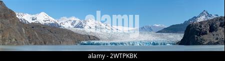 Panorama, terzo ghiacciaio più grande del mondo, Lago Grey, Parco Nazionale Torres del Paine, Parque Nacional Torres del Paine, Cordillera del Paine, Torre Foto Stock