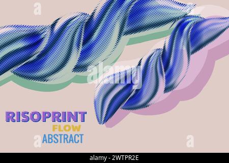 Effetto risografo astratto di flusso. Forma astratta del liquido dell'onda di turbolenza Illustrazione Vettoriale