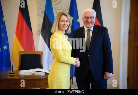 Berlino, Germania. 19 marzo 2024. Il presidente federale Frank-Walter Steinmeier (r) riceve Kaja Kallas, primo ministro dell'Estonia, per i colloqui allo Schloss Bellevue. Crediti: Bernd von Jutrczenka/dpa/Alamy Live News Foto Stock