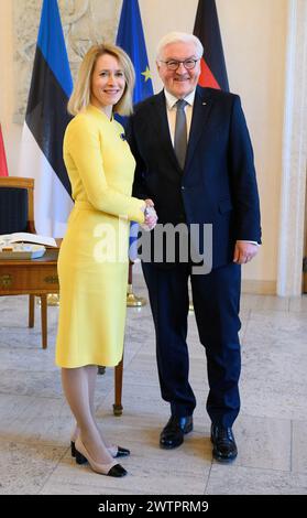 Berlino, Germania. 19 marzo 2024. Il presidente federale Frank-Walter Steinmeier (r) riceve Kaja Kallas, primo ministro dell'Estonia, per i colloqui allo Schloss Bellevue. Crediti: Bernd von Jutrczenka/dpa/Alamy Live News Foto Stock