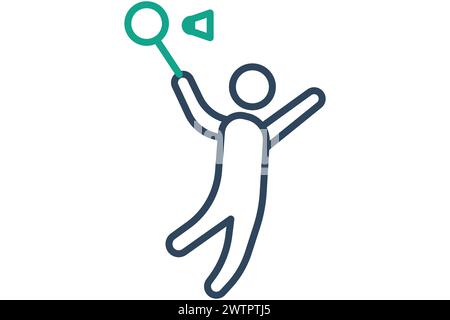 icona di badminton. gente che colpisce il rubinetto. icona relativa allo sport, alla palestra. stile icona linea. illustrazione dell'elemento. Illustrazione Vettoriale