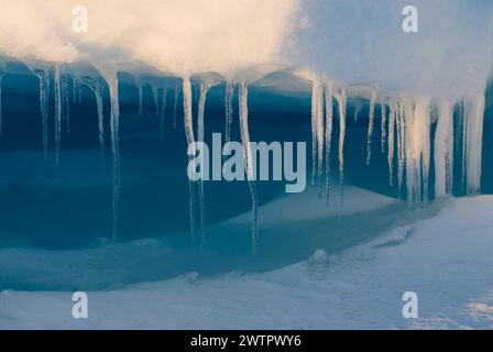 Paesaggio marino di impacchi rocciosi sul mare dei Chukchi in primavera, al largo del villaggio artico di Utqiagvik, Alaska artica Foto Stock