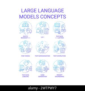 Modelli in lingua grande icone di concetto blu gradiente Illustrazione Vettoriale