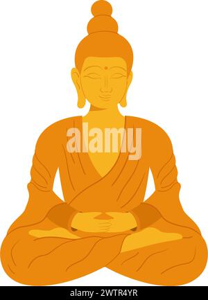 Statua del Buddha d'oro. Scultura monaca seduta in stile vettoriale piatto Illustrazione Vettoriale