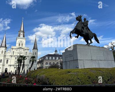 Statua di Andrew Jackson nel quartiere francese di New Orleans, Louisiana - 12 marzo 2024 Foto Stock