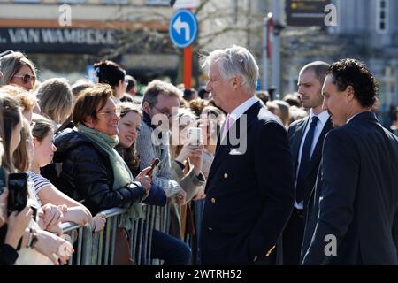 Oudenaarde, Belgio. 19 marzo 2024. Re Filippo - Filip del Belgio nella foto durante una visita reale a Oudenaarde, martedì 19 marzo 2024, parte di una visita nella provincia delle Fiandre Orientali. BELGA FOTO KURT DESPLENTER credito: Belga News Agency/Alamy Live News Foto Stock