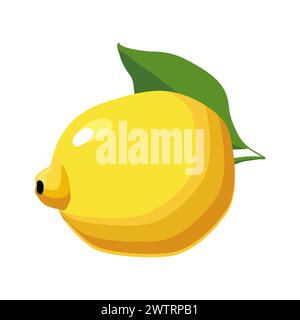 Limone giallo succoso e sano con foglia verde isolata su sfondo bianco. Illustrazione del frutto vettoriale in stile piatto. Clipart estivo per il design dell'auto Illustrazione Vettoriale