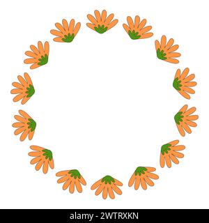 Cornice a fiori rotonda da semplici fiori arancioni, elemento di design a molla, illustrazione vettoriale Illustrazione Vettoriale