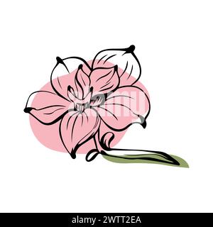 Magnolia in stile sketch con forme di colore astratte, disegnata a mano isolata su sfondo bianco. Illustrazione Vettoriale