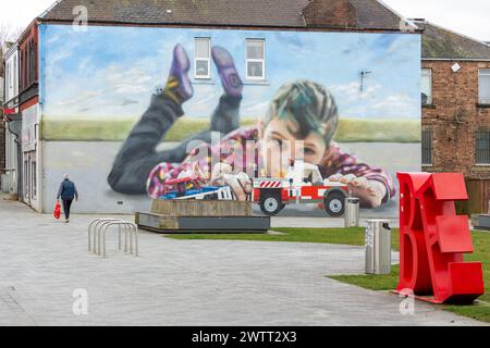 Murale Toy story di Scottish Street Artist di Kerry Wilson, Cowdenbeath, Fife, Scozia Foto Stock
