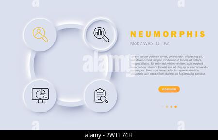 Visualizzazione dei dati, analisi grafica, rappresentazione visiva, grafico statistico, grafico a barre. Stile neomorfismo. Icona della linea vettoriale per business e adve Illustrazione Vettoriale