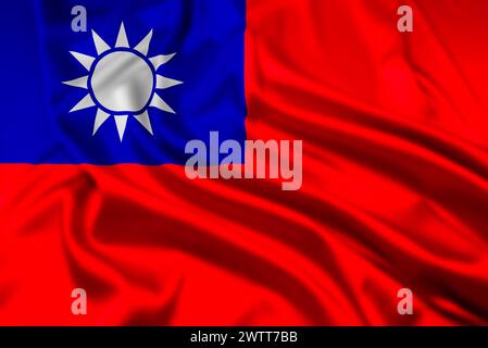La bandiera della Repubblica di Cina, o Taiwan, non membro delle Nazioni Unite rivendicata dalla Cina, con un effetto Ripple Foto Stock