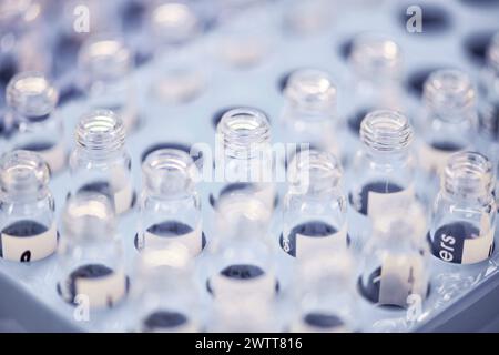 chiudere la provetta vuota in contenente per esperimenti scientifici Foto Stock