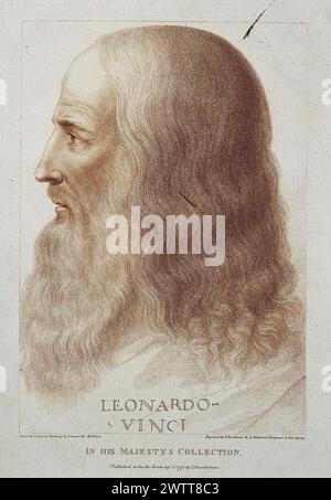 Leonardo da Vinci. Incisione di linea di F. Bartolozzi, 1795, af Foto Stock