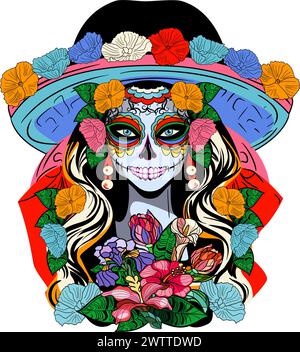 La Catrina è l'icona dell'illustrazione del vettore Day of the Dead Illustrazione Vettoriale