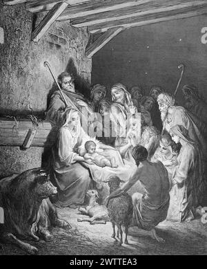 Nascita di Gesù Cristo a Betlemme, Giudea, Antico Testamento, Bibbia, Isaia, illustrazione storica 1886 Foto Stock