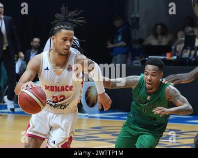 Matthew Strazel DI AS Monaco e Justin Bibbins di Nanterre 92 durante la Coppa di Francia, Top 8 Arena Loire, quarto di finale di basket tra AS Monaco e Nanterre 92 il 16 marzo 2024 all'Arena Loire di Trélazé vicino Angers, Francia - foto Laurent Lairys / DPPI Foto Stock