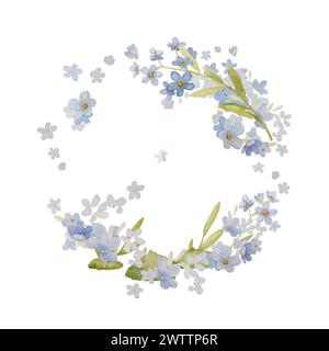 Dimenticami, non Fairy Illustration. Clip a corona con motivo floreale art Blue Watercolor Flowers Clipart. Elementi ad acquerello disegnati a mano isolati su bianco Foto Stock