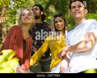 Amici che si divertono insieme all'aria aperta Foto Stock