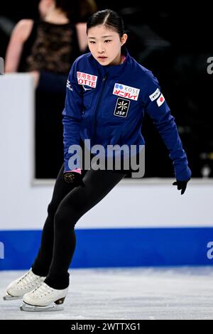 Mone CHIBA (JPN), durante le esercitazioni femminili, ai Campionati mondiali di pattinaggio di figura ISU 2024, al Centre Bell, il 19 marzo 2024 a Montreal, Canada. Crediti: Raniero Corbelletti/AFLO/Alamy Live News Foto Stock