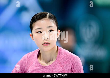 Mone CHIBA (JPN), durante le esercitazioni femminili, ai Campionati mondiali di pattinaggio di figura ISU 2024, al Centre Bell, il 19 marzo 2024 a Montreal, Canada. Crediti: Raniero Corbelletti/AFLO/Alamy Live News Foto Stock