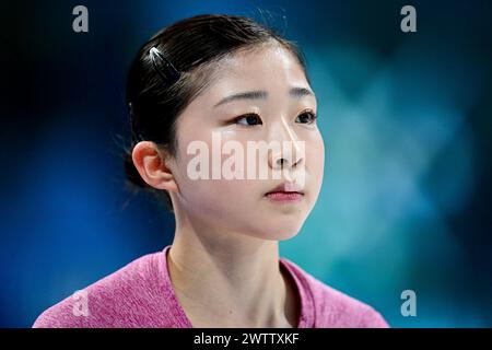 Mone CHIBA (JPN), durante le esercitazioni femminili, ai Campionati mondiali di pattinaggio di figura ISU 2024, al Centre Bell, il 19 marzo 2024 a Montreal, Canada. Crediti: Raniero Corbelletti/AFLO/Alamy Live News Foto Stock