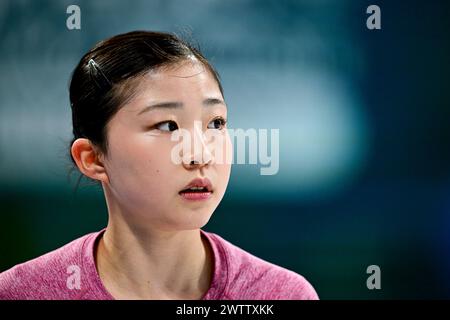 Mone CHIBA (JPN), durante le esercitazioni femminili, ai Campionati mondiali di pattinaggio di figura ISU 2024, al Centre Bell, il 19 marzo 2024 a Montreal, Canada. Crediti: Raniero Corbelletti/AFLO/Alamy Live News Foto Stock