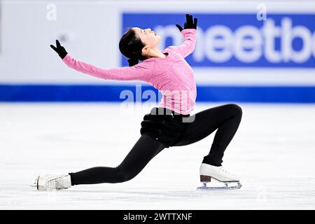 Mone CHIBA (JPN), durante le esercitazioni femminili, ai Campionati mondiali di pattinaggio di figura ISU 2024, al Centre Bell, il 19 marzo 2024 a Montreal, Canada. Crediti: Raniero Corbelletti/AFLO/Alamy Live News Foto Stock