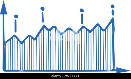 Diagramma finanziario scarabocchiare. Infografica con grafico area blu Illustrazione Vettoriale