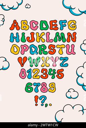 Alfabeto dei cartoni animati in stile retrò Illustrazione Vettoriale