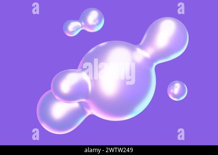 Forma astratta del liquido metaball 3d con effetto olografico iridescente. Foto Stock