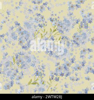 Motivo floreale Elegance con fiori blu. Sfondo floreale sfondo verde. Motivo floreale alla moda. Carta da parati verde blu giardino floreale Foto Stock