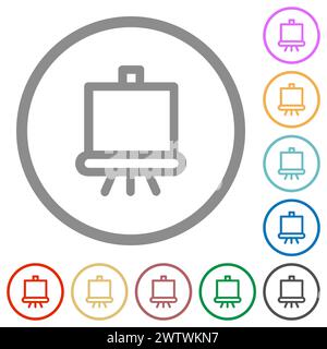Il tabellone scolastico sullo stand delinea icone a colori piatte con contorni rotondi su sfondo bianco Illustrazione Vettoriale